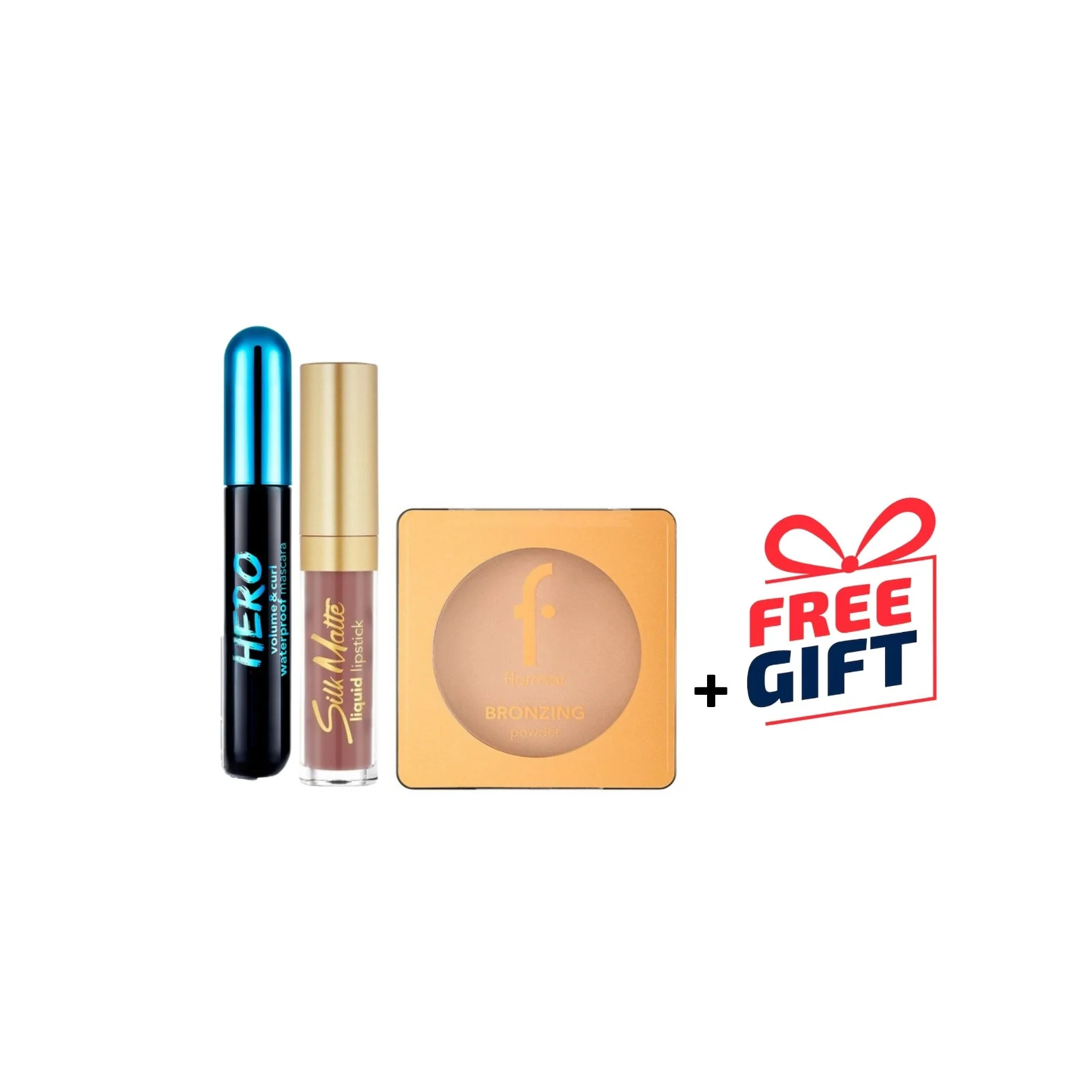 Bronzing Powder + Hero Volume & Curl Mascara Waterproof + Silk Matte Liquid Lipstick + Gifts