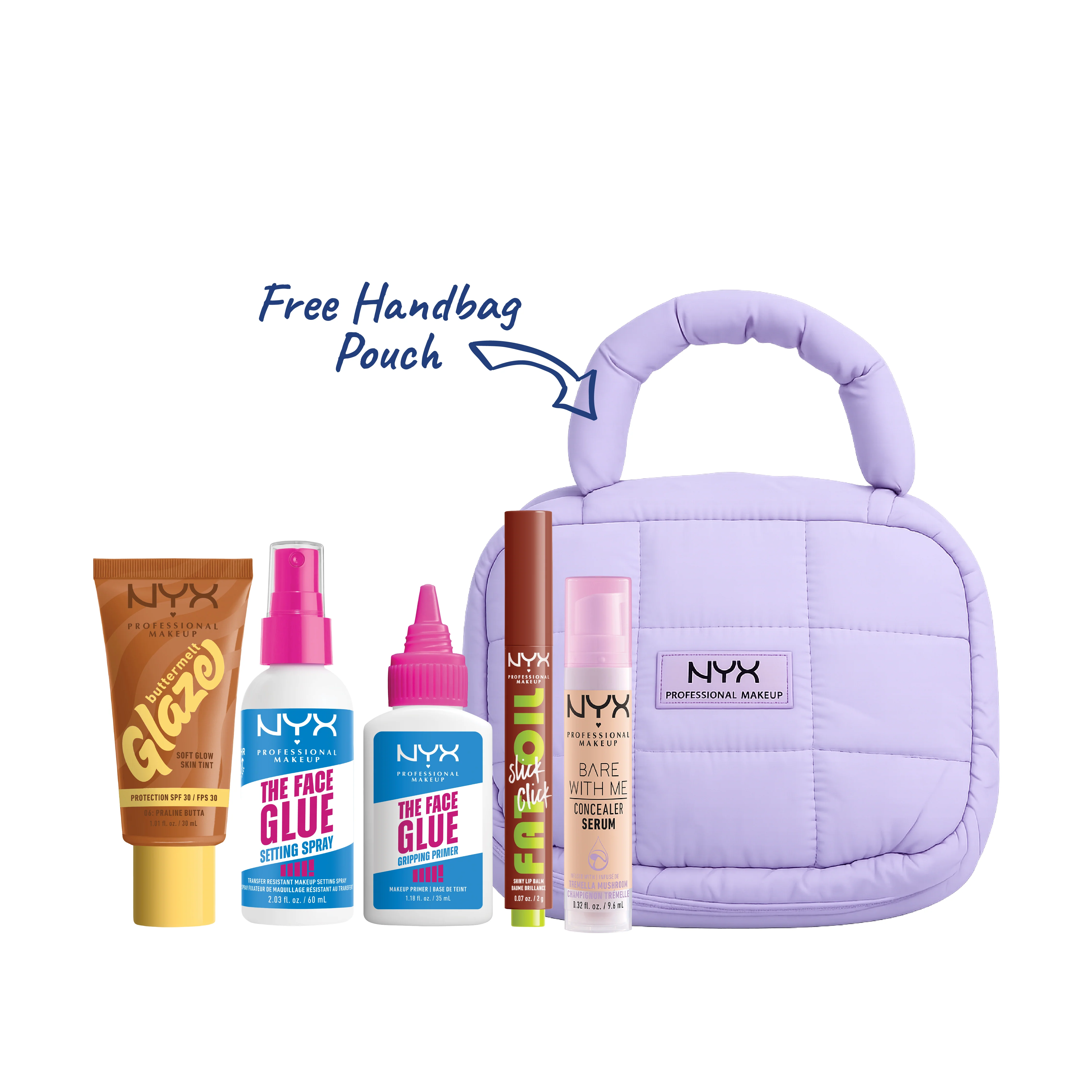 Buttermelt Glaze Soft Glow Skin Tint SPF30 + Fat Oil Slick Click Shiny Lip Balm + Bare With Me Concealer Serum +The Face Glue Primer +  The Face Glue Setting Spray + Gift