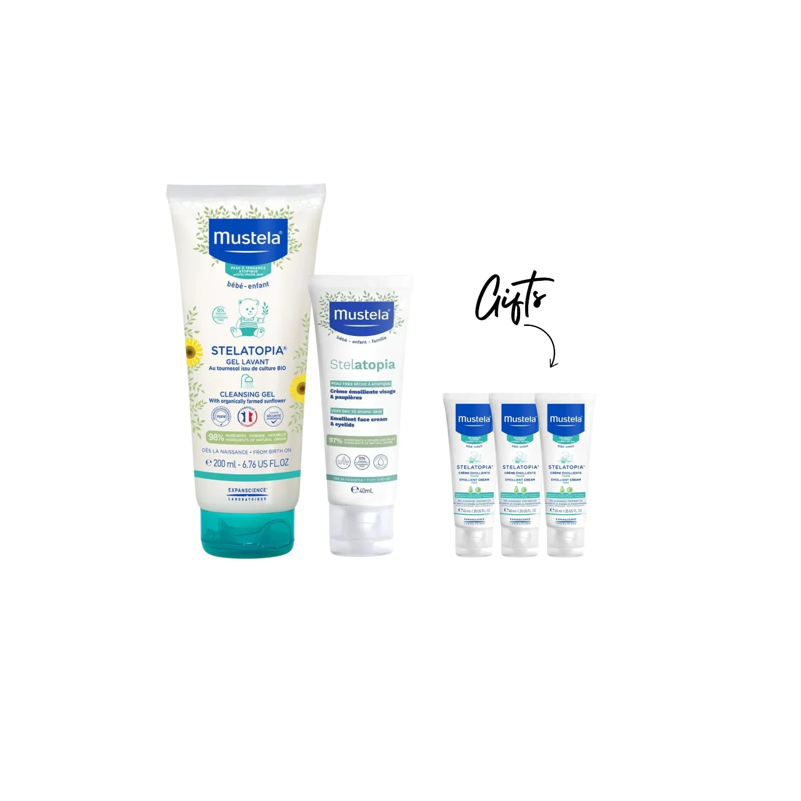 Buy one Gel lavant stelatopia 200ml & 1 Stelatopia face cream get 3 Stelatopia + cream mini modele 20 ml