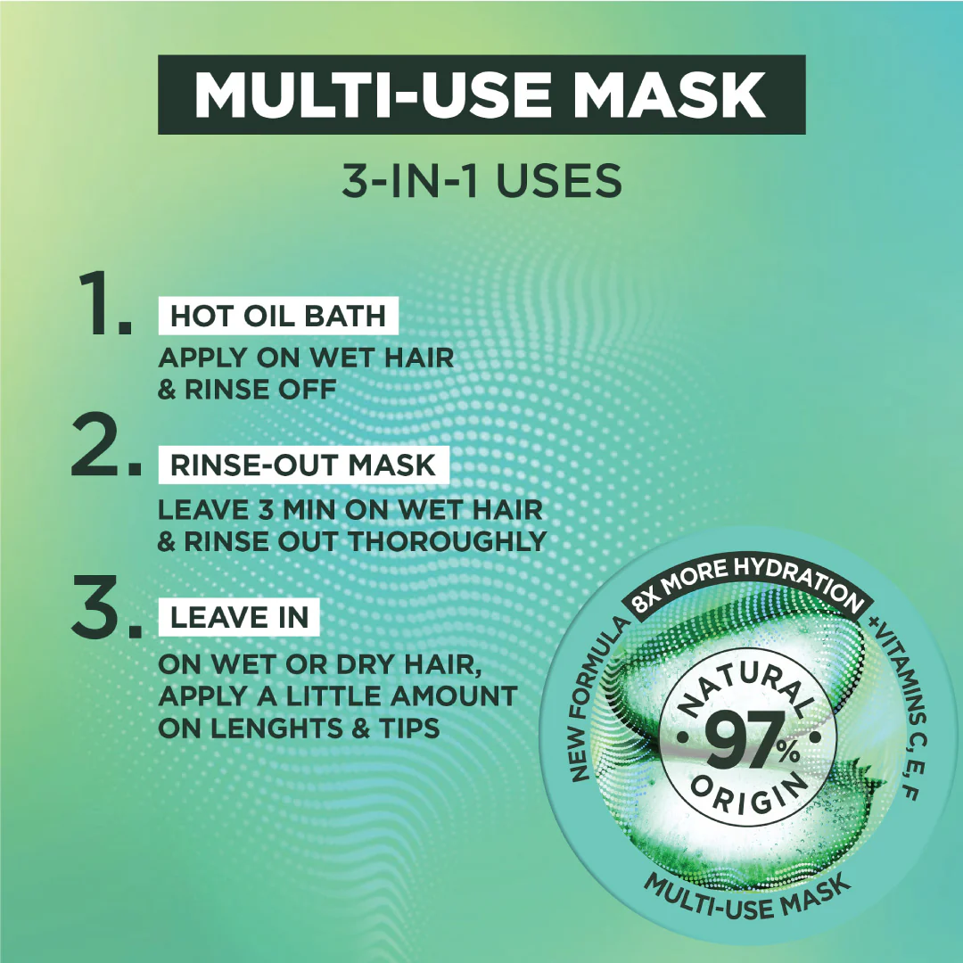 Garnier Ultra Doux Aloe Vera Vegan Hair Food 3in1 Mask for dehydrated hair, Boosted with Vitamins C, E & F - Image 2