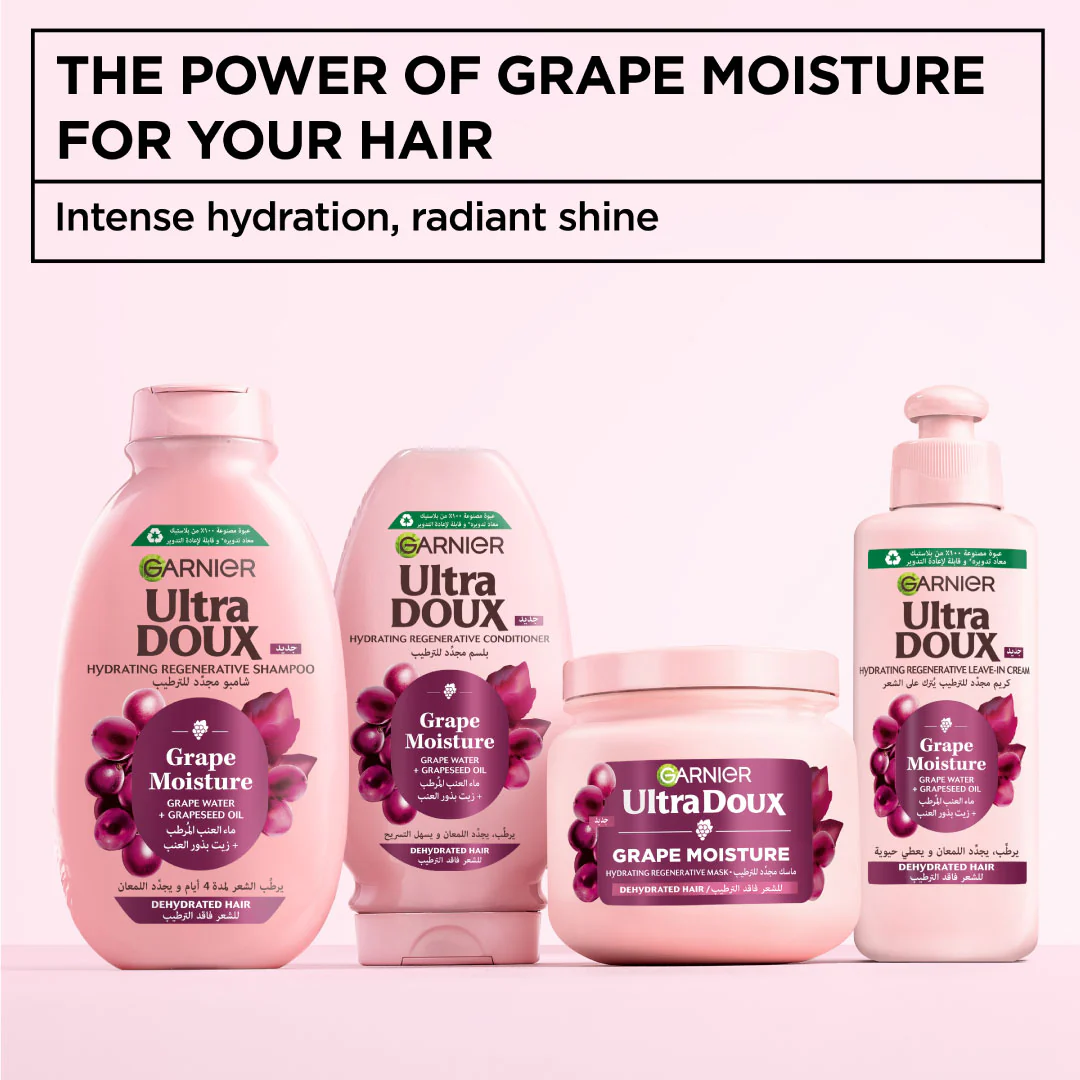 Garnier Ultra Doux Grape Moisture - Hydrating Regenerative Shampoo for Dehydrated Hair. Hydrating Grape Water + Antioxidant Grapeseed Oil - Paraben-Free, Vegan, Cruelty-Free - Image 8