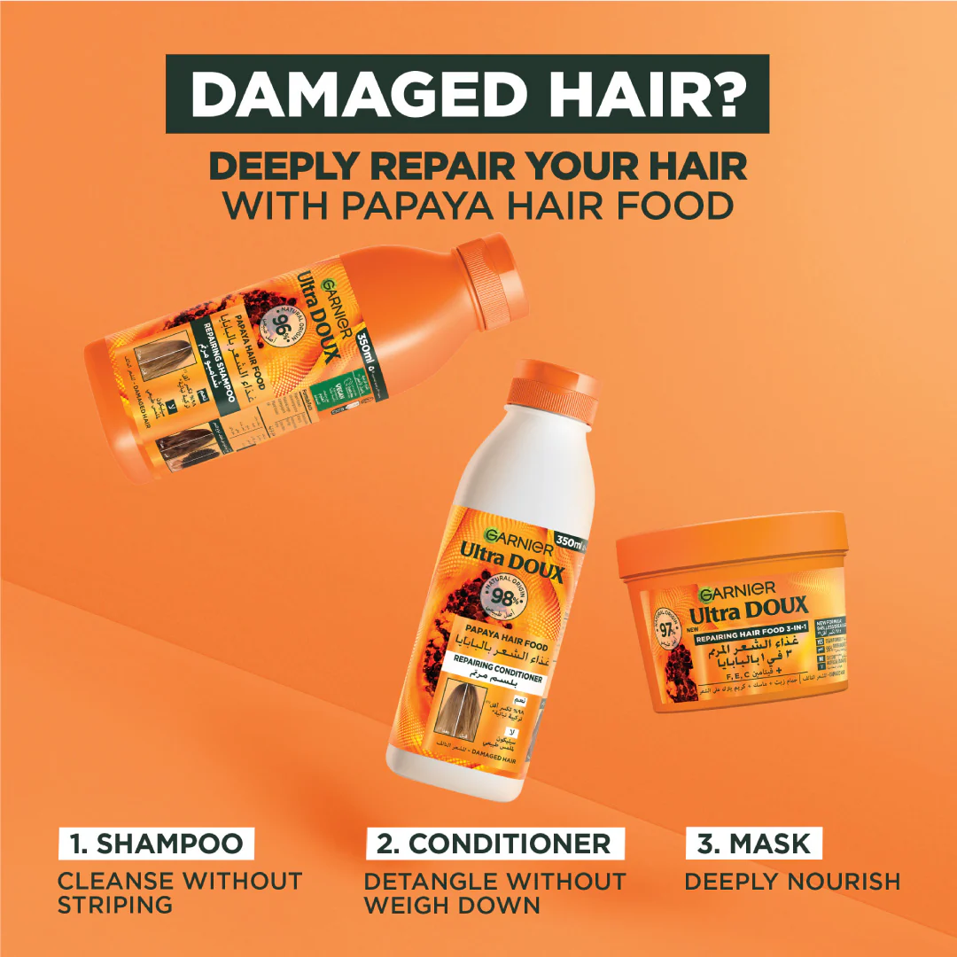 Garnier Ultra Doux Papaya Vegan Hair Food 3in1 Mask for damaged hair, Boosted with Vitamins C, E & F - Image 7