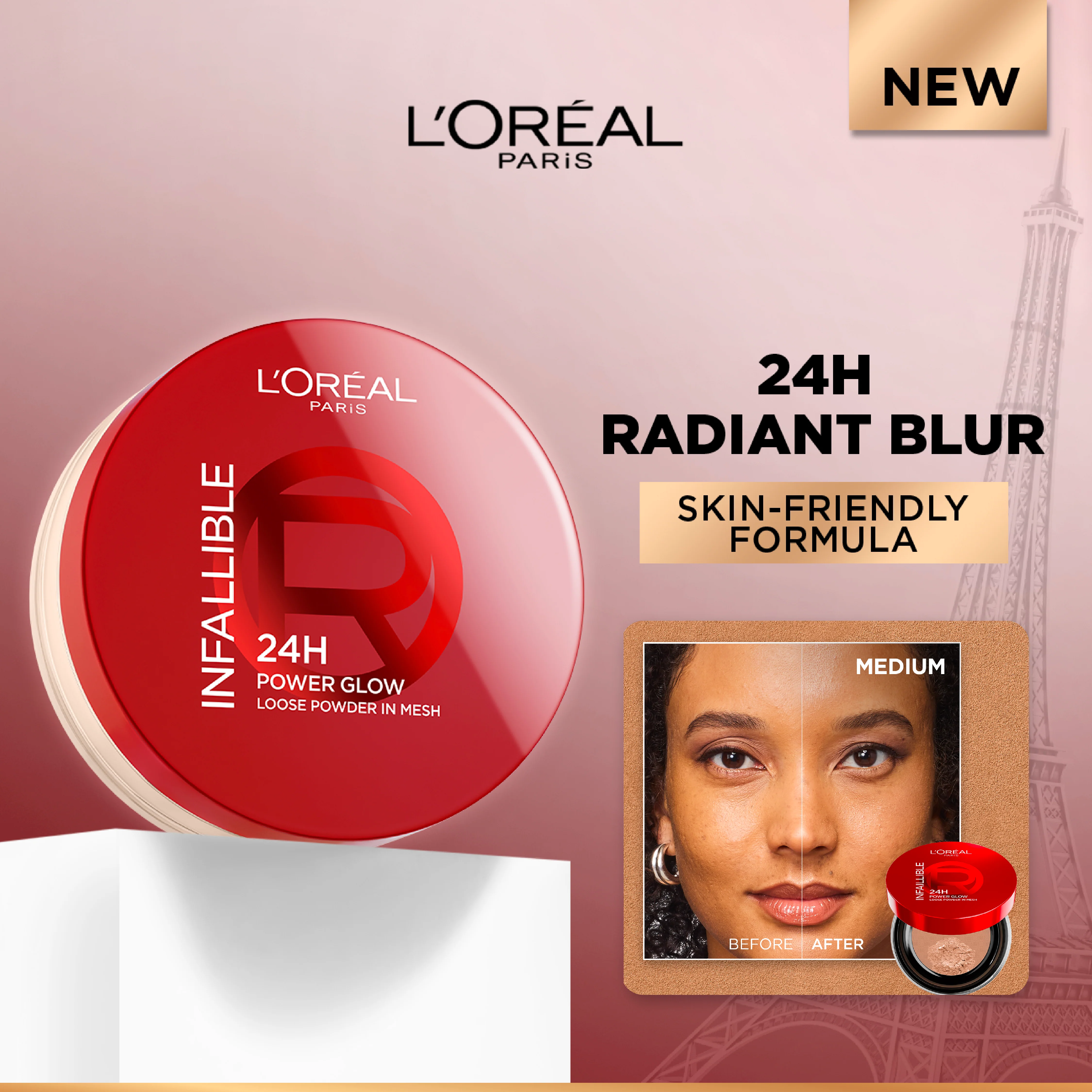 Infaillible 24H Power Glow Loose Powder in Mesh, Pore Blurring, Radiant Glow, and Hydrating Formula with 2 Shades, 9.5g. - Image 2