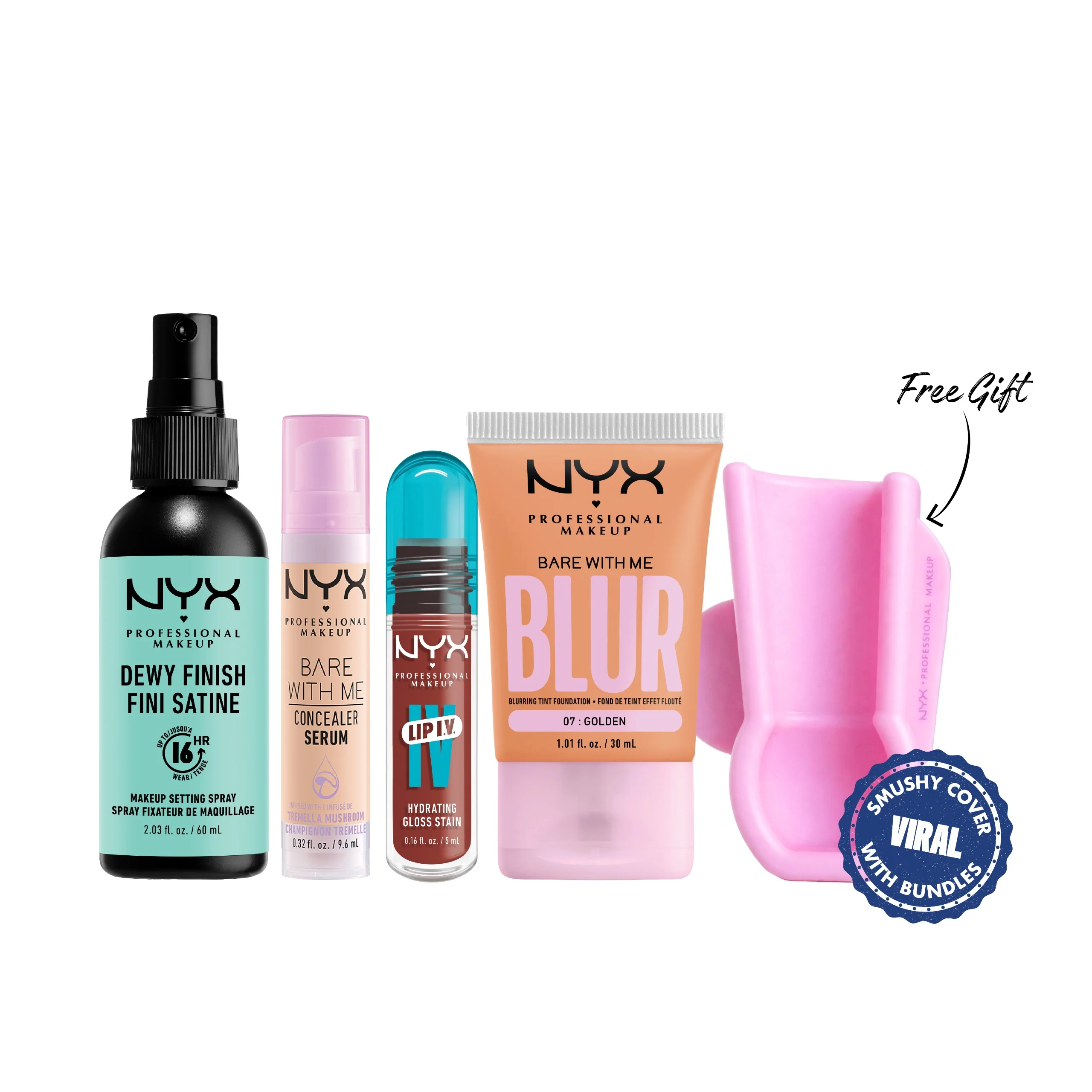 Lip IV Hydrating Gloss Stain, Lip Gloss, Up to 12HR Hydration, High Pigment, Wet Shine Finish + Bare With Me Concealer Serum, For Face & Body, Up to 24HR Hydration For Skin +Bare with Me Blur Tint Foundation+Dewy Finish, Lightweight And Extends + Gift